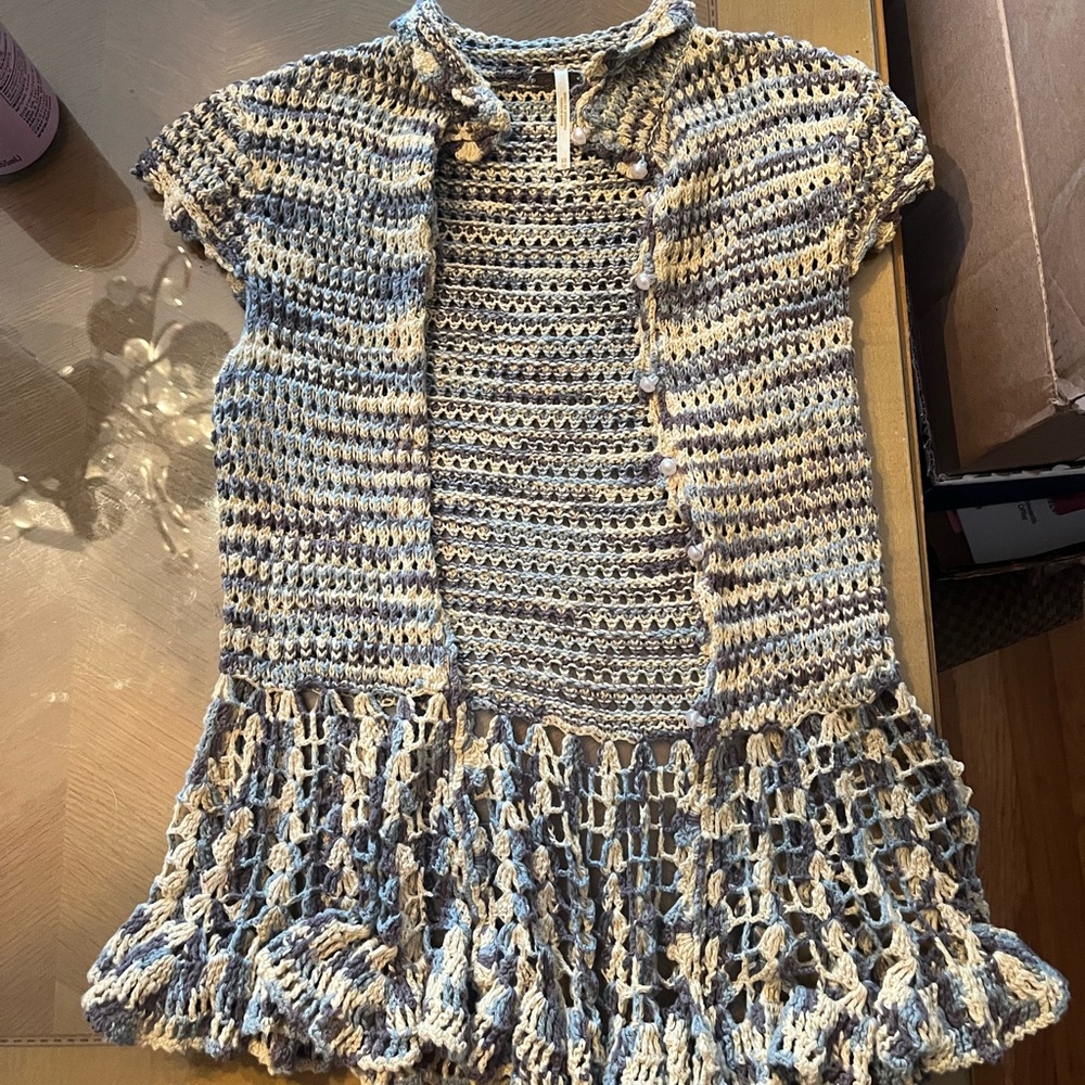 Free People Crochet Open-Front Cardigan XS